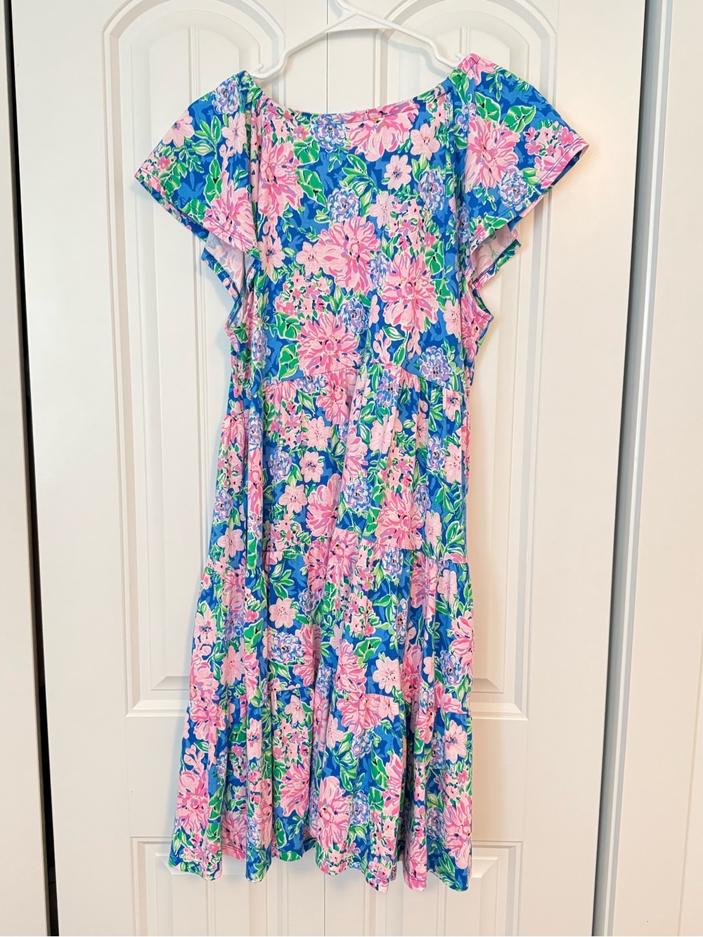 Lilly Pulitzer Kawai Flutter Sleeve Tiered Knit Cotton Dress Size Large - Picture 5 of 9